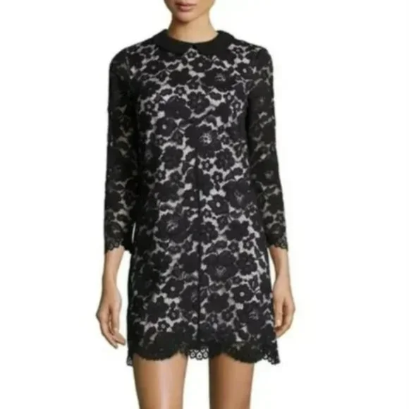 Ted Baker Ameera Lace Dress Scallop Hem Collar Long Sleeve Black Ted Baker Ameera Lace Dress Scallop Hem Collar Long Sleeve Black
